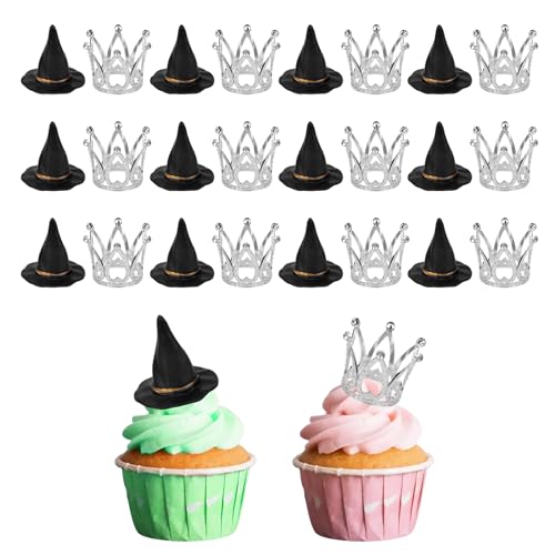 SAVITA 24stk Kuchendekorationen, Hexenhut und Krone Kuchendekorationen Cupcake-Dekorationszubehör für Geburtstagsfeiern Mottopartys für Frauen und Mädchen von SAVITA
