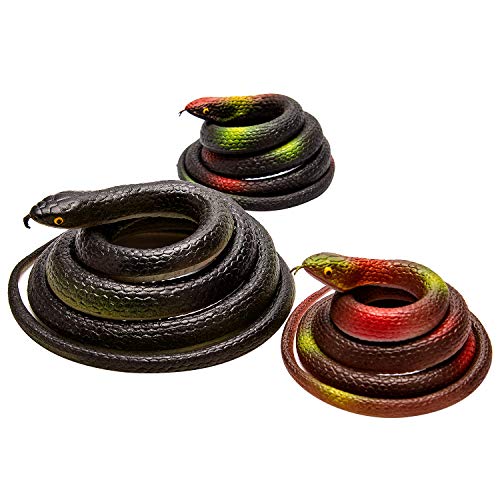 SAVITA 3 Stück realistische Gummi Schlangen 2 Größen Schlange Spielzeug für Witz, Garten Requisiten, um Vögel zu erschrecken, Streiche, Halloween-Party von SAVITA