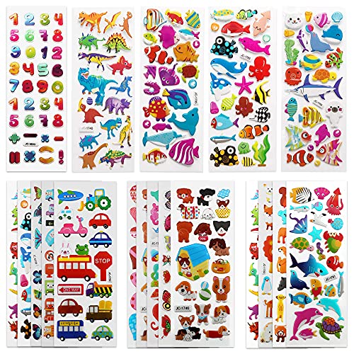 SAVITA Stickers for Kids 500+ Packung mit verschiedenen Aufklebern Puffy, 3D-Aufkleber, bestehend aus Buchstaben, Zahlen, Schmetterlingen, Fisch, Dinosaurier und mehr von SAVITA