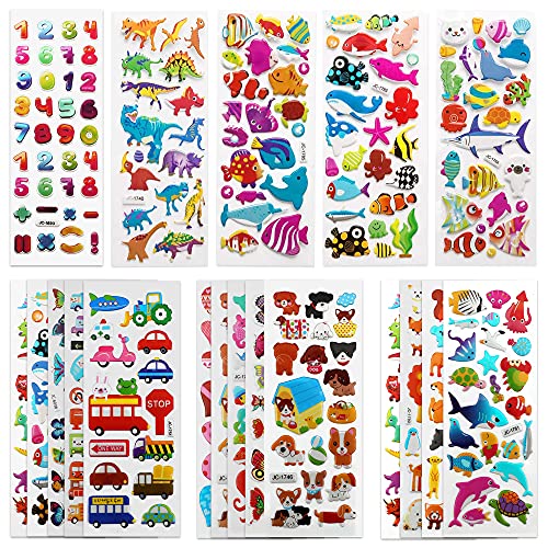 SAVITA Aufkleber für Kinder 500 + Pack mit Puffy-Aufklebern, 3D-Aufkleber mit Buchstaben, Zahlen, Schmetterlingen, Fisch, Dinosaurier und mehr von SAVITA