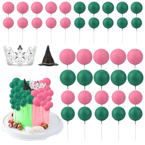 SAVITA 42 Teiliges Partyzubehör zum Thema Hexe, Grün-Rosa Mini-Schaumstoffballons Hut Krone Cupcake Dessert Topper für Kuchendekorationen zum Thema Hexe-Geburtstagsparty von SAVITA