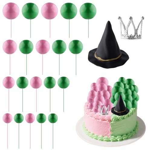 SAVITA 42st Partyzubehör zum Thema Hexe, Cupcake Topper mit Hexenhut Krone Rosa und Grüne Luftballons Kuchenaufsatz Dekorative Picks für Desserts Lebensmittel Geburtstagskuchendekorationen von SAVITA