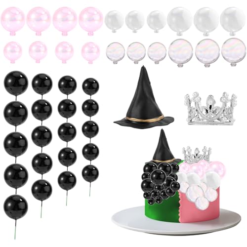 SAVITA 42stk Hexenkuchen Deko, Kunststoff Hexen Schwarzer Hut Silberne Krone und Mini-Luftballons Kuchendekorationsset Praktisches Dekorationszubehör für Halloween Geburtstagsfeiern Hochzeiten von SAVITA