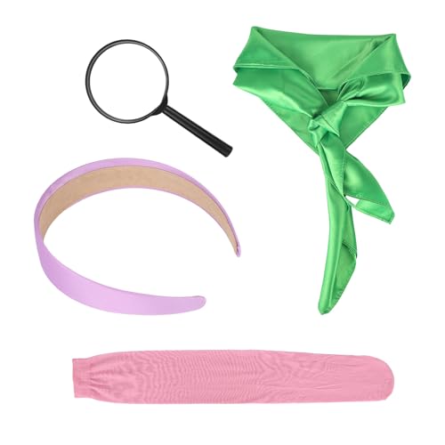SAVITA 4stk Damen Halloweenkostüme Partykostüm, Lila Stirnband Grüner Schal Strümpfe Lupe Halloween Cosplay Set Charakter Kostümzubehör von SAVITA