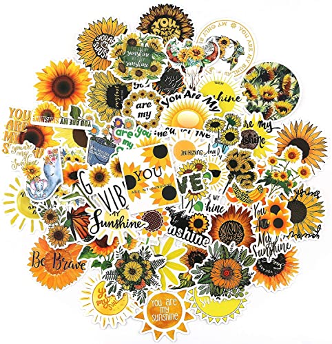 SAVITA 50 Stück Sonnenblumen-Aufkleber, Vinyl, selbstklebend, wasserdicht und langlebig, für Laptop, Auto, Gepäck, Handy (50 verschiedene Modelle) von SAVITA
