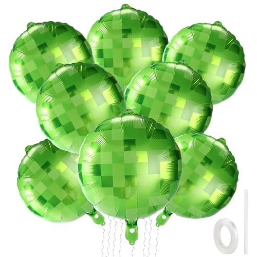 SAVITA 8 Stk Pixel Luftballons, 45,72cm Große Grüne Aluminiumfolien Luftballons mit Band und Strohhalm Pixel Mottoparty Dekoration für Jungen Mädchen Partyzubehör Feiern von SAVITA