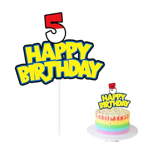 SAVITA Cartoon-Geburtstagskuchen Aufsatz, Happy Birthday-Zahlen-Kuchenaufsatz Süße Rot-Weiß-Gelbe Anime-Partydekorationen Cupcake-Aufsätze für Geburtstagspartys (Nummer 5) von SAVITA