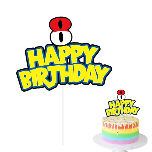 SAVITA Cartoon-Geburtstagskuchen Aufsatz, Happy Birthday-Zahlen-Kuchenaufsatz Süße Rot-Weiß-Gelbe Anime-Partydekorationen Cupcake-Aufsätze für Geburtstagspartys (Nummer 8) von SAVITA