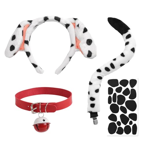 SAVITA Dalmatiner Kostüm Set, Dalmatiner Stirnband Glöckchenhalsband Schwanz und Filzaufkleber Süßes Halloween Kostüm Set für Cosplay Event von SAVITA