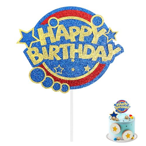 SAVITA Glitzernder Blauer Igel-Tortenaufsatz, Doppelseitig Happy Birthday-Tortenaufsatz Cartoon-Motiv Partydekoration für Kinder Jungen Mädchen Geburtstagszubehör von SAVITA