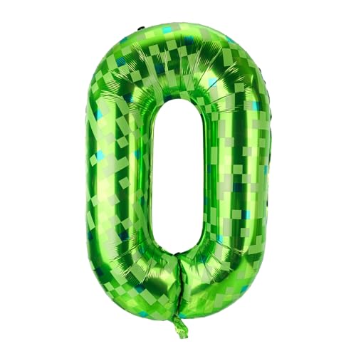 SAVITA Grüner Pixelballon, 103cm Riesig Folien-Zahlenballons für Kinder Jungen und Mädchen Geburtstag Jahrestag Spielthema Partydekorationen Zubehör (Zahl 0) von SAVITA