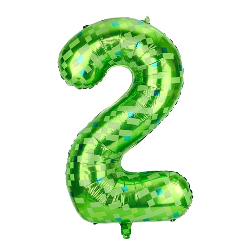 SAVITA Grüner Pixelballon, 103cm Riesig Folien-Zahlenballons für Kinder Jungen und Mädchen Geburtstag Jahrestag Spielthema Partydekorationen Zubehör (Zahl 2) von SAVITA
