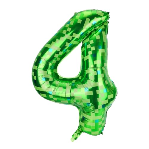 SAVITA Grüner Pixelballon, 103cm Riesig Folien-Zahlenballons für Kinder Jungen und Mädchen Geburtstag Jahrestag Spielthema Partydekorationen Zubehör (Zahl 4) von SAVITA