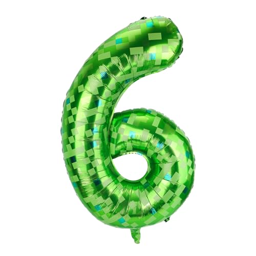SAVITA Grüner Pixelballon, 103cm Riesig Folien-Zahlenballons für Kinder Jungen und Mädchen Geburtstag Jahrestag Spielthema Partydekorationen Zubehör (Zahl 6) von SAVITA
