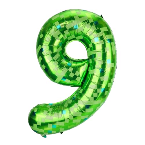 SAVITA Grüner Pixelballon, 103cm Riesig Folien-Zahlenballons für Kinder Jungen und Mädchen Geburtstag Jahrestag Spielthema Partydekorationen Zubehör (Zahl 9) von SAVITA