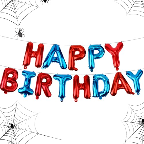 SAVITA Happy Birthday Banner mit Spinnenmotiv, Rote und Blaue Folienballons Buchstaben Banner Dekoration für Jungen und Kinder Spinnenthema Geburtstagsparty Zubehör von SAVITA