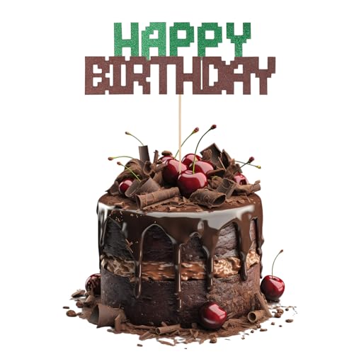 SAVITA Happy Birthday Kuchenaufsatz, Grüner Brauner Kuchenaufsatz Dekorationen zum Thema Cartoon Videospiele Einfach zu Verwendendes Partyzubehör für Babyparty zum Geburtstag von Jungen Mädchen von SAVITA