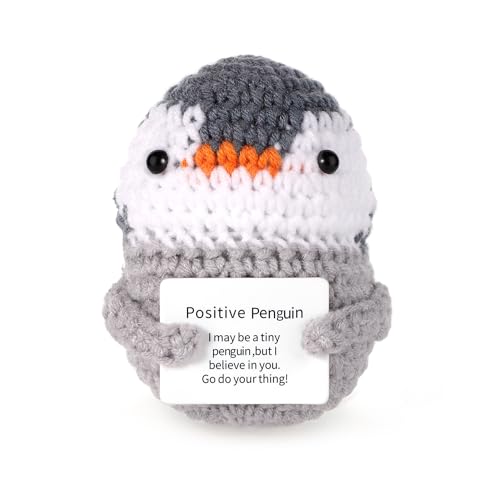 Lustiger Positiver Pinguin, 9cm Gestricktes Pinguin Spielzeug mit Positiver Karte Kreativ Niedlich Wolle Positive Pinguin Häkelpuppe zur Ermutigung von Freunden Party Dekoration von SAVITA