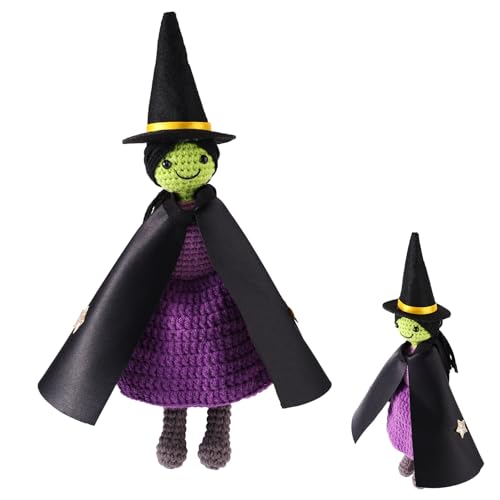 SAVITA Positive Hexe Gehäkelt, 23 cm Emotionales Strick Unterstützung Puppen Spielzeug mit Hexenhut und Umhang Halloween Zuhause Büro Schreibtischdekor Geschenke für Fans Freunde und Familie von SAVITA