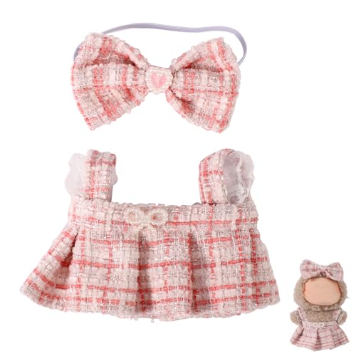 SAVITA Puppenkleidungsset, Puppenkleidung Süßes Rosa Plüsch-Outfit mit Fliege und Trägerkleid Geburtstagsgeschenk-Zubehör für 17 cm große Puppen (Nur Stoff) von SAVITA