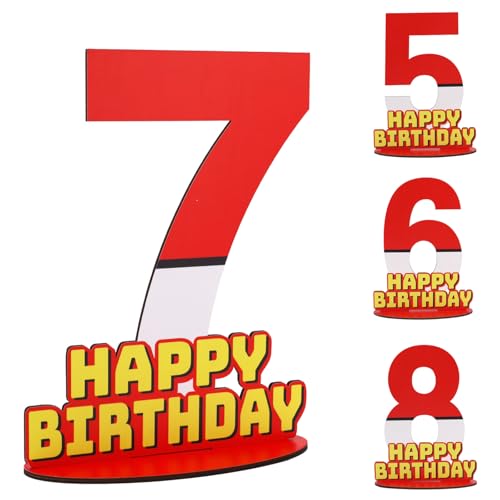 SAVITA Rot-Weißes Geburtstagsschild als Tafelaufsatz, Holzdeko Happy Birthday für Jungen und Mädchen Tischdekoration (Nummer 7) von SAVITA