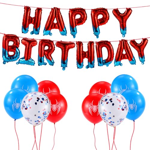 SAVITA Spinnenmotiv Geburtstagsbanner, Polyester-Spinnennetz-Happy Birthday-Banner und Luftballons Lustige Cartoon-Buchstaben Ideale Party-Dekoration für Jungen Mädchen von SAVITA