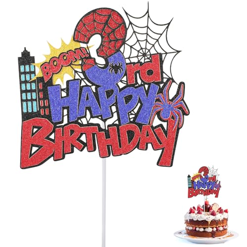Spider Geburtstag Tortenaufsatz, Langlebiger Glitzer Rot-Blaue Spinnen Cartoon Geburtstagskuchen Dekoration Geeignet für Jungen und Mädchen (Nummer 3) von SAVITA