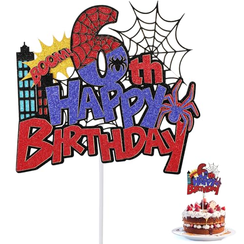 Spider Geburtstag Tortenaufsatz, Langlebiger Glitzer Rot-Blaue Spinnen Cartoon Geburtstagskuchen Dekoration Geeignet für Jungen und Mädchen (Nummer 6) von SAVITA