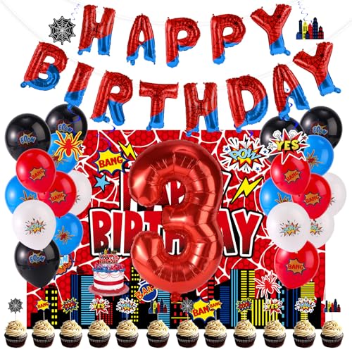 Spinnen-Geburtstagsparty-Dekorationen, Inklusive Latexballons Happy Birthday und Zahlenballons Hintergrund Tortenaufsätze Hängende Wirbel Geburtstagsparty-Dekor und Gastgeschenke(Nummer 3) von SAVITA