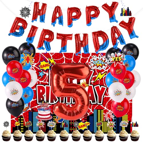 Spinnen-Geburtstagsparty-Dekorationen, Inklusive Latexballons Happy Birthday und Zahlenballons Hintergrund Tortenaufsätze Hängende Wirbel Geburtstagsparty-Dekor und Gastgeschenke(Nummer 5) von SAVITA