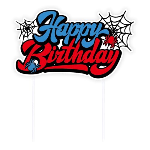 Spinnen-Geburtstagstortendekoration, Cartoon-Spinnennetz Happy Birthday Tortenaufsätze für Jungen und Kinder Blau & Rot Partyzubehör zum Thema Spinnen von SAVITA