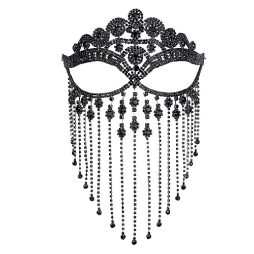 SAVOMA Gesichtskette, Quaste, Maskerade, Gesichtsschleier, Party, Halloween, Damen, handgefertigte Kristallmaske (Farbe: schwarz) von SAVOMA
