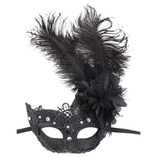 SAVOMA Weihnachtliche Halloween-Federmaske, Karnevals-Geistermaske (Farbe: 10 Spitzen-Schwarz) von SAVOMA