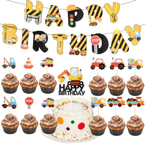 Bagger Deko geburtstag,Bagger Deko Happy Birthday Banner,LKW Bagger Kuchen Dekorieren von SAVOSWEET