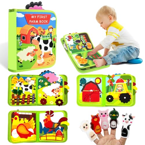 Quiet Book mit Bauernhof Thema, 20 in 1 Busy Board aus Weichem Filzbuch für frühe Bildung, Feinmotorik, Sensorik, Kreativität, Busy Book für Autofahrten, Montessori Spielzeug ab 1 2 3 4 5 6 Jahr von SAYHALO