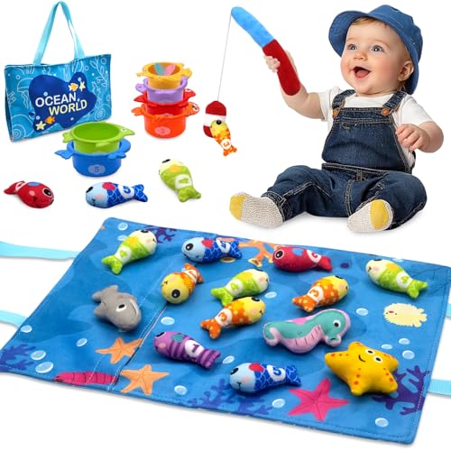 SAYHALO Baby Spielzeug ab 1 2 Jahr, Angelspiel für Kinder 6 12 18 Monate, Lernspiele, Motorikspielzeug, Montessori Spielzeug, Fische Angeln Spiel - Kleine Geschenke, Angelstäbe mit Glocke von SAYHALO