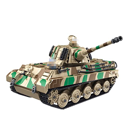 SAYN Technik Panzer Bausteine, Technik WW2 Militär King Tiger Panzer Modellbausatz mit Soldaten, 1974 Klemmbausteine, Kompatibel mit Lego Technik von SAYN