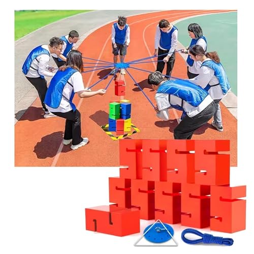 SBJKLYRN Team-Building-Requisiten， IEOWY Team Building Block Tower Games, Gruppenaktivitäten im Freien, lustige Wettkampfspiele, Förderung freundlicher Kommunikation(Red,10PCS) von SBJKLYRN