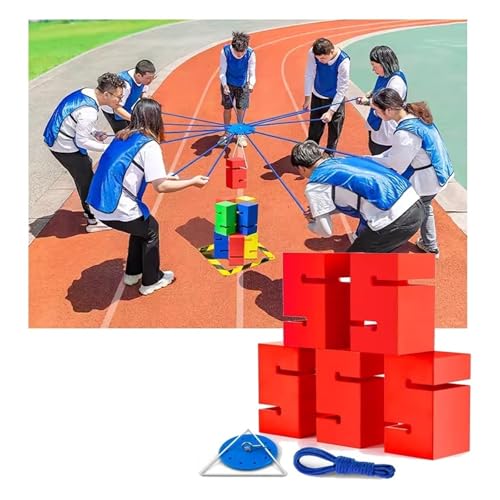 SBJKLYRN Team-Building-Requisiten， IEOWY Team Building Block Tower Games, Gruppenaktivitäten im Freien, lustige Wettkampfspiele, Förderung freundlicher Kommunikation(Red,5PCS) von SBJKLYRN