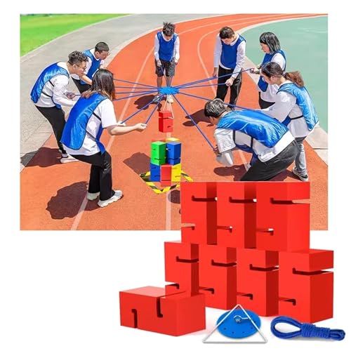 SBJKLYRN Team-Building-Requisiten， IEOWY Team Building Block Tower Games, Gruppenaktivitäten im Freien, lustige Wettkampfspiele, Förderung freundlicher Kommunikation(Red,8PCS) von SBJKLYRN