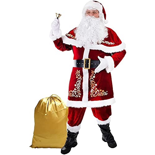Herren-Weihnachtsmannanzug, 12-teiliges Set, roter Deluxe-Samt, Erwachsenenkostüm für Weihnachten, Party, Cosplay (Farbe: Rot, Größe: L) von SBKDPT