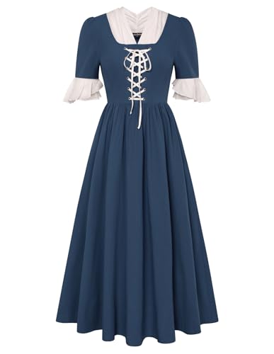 Pioneer Kostüme für Damen, 1800er-Jahre-Kleid, Picknick, Prärie, Kolonialkleider, Marineblau, Größe L von SCARLET DARKNESS