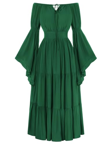 Renaissance-Kleid für Damen, mittelalterlich, schulterfrei, Grün, Feenkleid, Dunkelgrün, Größe L von SCARLET DARKNESS