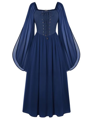 Renaissance-Kostüm für Damen, mittelalterliches Glockenärmel, Feenkleid, fließendes Halloween-Piratenkleid, Marineblau, Größe L Renaissance-Kostüm für Damen, mittelalterliches Glockenärmel, Feenkleid, fließendes Halloween-Piratenkleid, Marineblau, Größe L von SCARLET DARKNESS