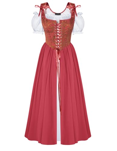 Renaissance-Kostüm für Damen, mittelalterliches Korsettkleid, Puffärmel, Feenkleid, Wassermelonen-Rot, Größe 40 Renaissance-Kostüm für Damen, mittelalterliches Korsettkleid, Puffärmel, Feenkleid, Wassermelonen-Rot, Größe 40 von SCARLET DARKNESS
