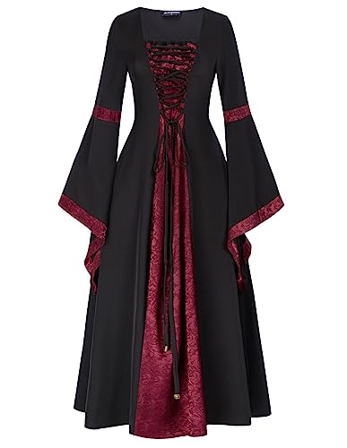 SCARLET DARKNESS Damen Renaissance Kostüm Lace-up vorne mit Trompetenärmel Renaissance Lange Kleider Cosplay Kostüm Schwarz XXL SCARLET DARKNESS Damen Renaissance Kostüm Lace-up vorne mit Trompetenärmel Renaissance Lange Kleider Cosplay Kostüm Schwarz XXL von SCARLET DARKNESS