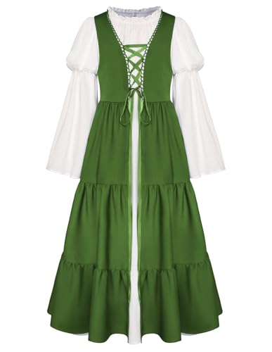 SCARLET DARKNESS Mädchen Renaissance Kleid Mittelalter Bauernkleid Langarm Kleider, Grün, 7 Jahre SCARLET DARKNESS Mädchen Renaissance Kleid Mittelalter Bauernkleid Langarm Kleider, Grün, 7 Jahre von SCARLET DARKNESS