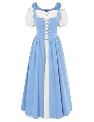 Scarlet Darkness Bauernkleid für Damen, Renaissance-Kleid, irisches Sommerkleid, mittelalterliches Feenkleid, Hellblau, Größe S Scarlet Darkness Bauernkleid für Damen, Renaissance-Kleid, irisches Sommerkleid, mittelalterliches Feenkleid, Hellblau, Größe S von SCARLET DARKNESS