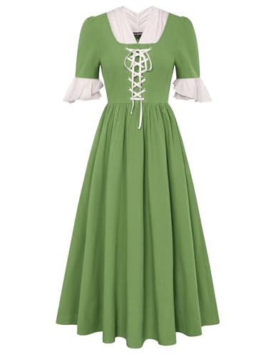 Scarlet Darkness Colonial Dress Damen Pioneer Prairie Kleid Bürgerkriegskleid mit Taschen, Hellgrün, Medium von SCARLET DARKNESS