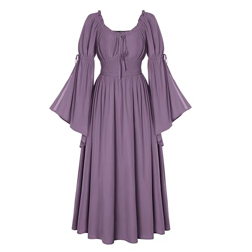 Scarlet Darkness Damen Mittelalterliches Renaissance-Hexenkleid, Glockenärmel, Kleid mit Taschen, Lila, Größe M von SCARLET DARKNESS
